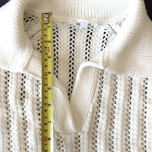 Haven Well Within Open Stitch Johnny Collar Cotton Blend Knit Sweater White - Picture 13 of 13